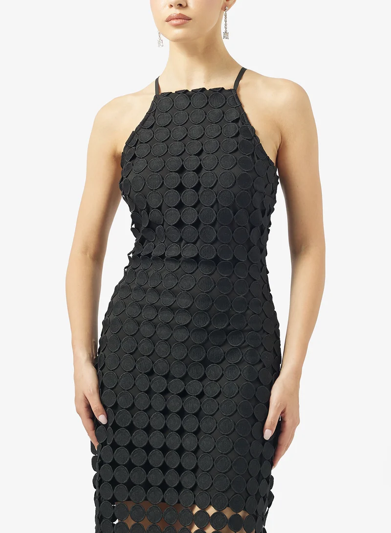 Just Me  Halter Neck Fringe Midi Dress for Women | Best Price UAE